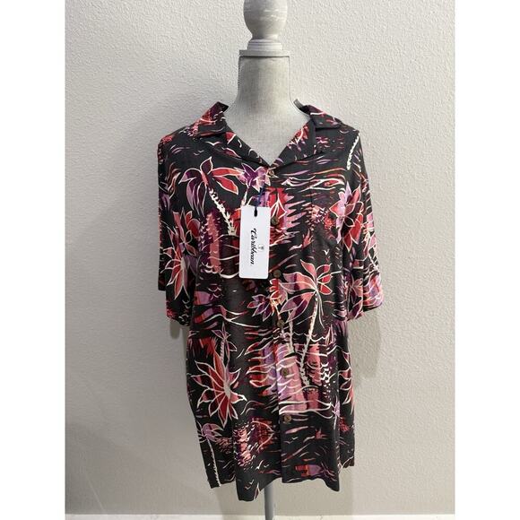 Carribean Other - Caribbean Men's Silk Blend Short Sleeve Black Pink Shirt Tropical Print SZ XL